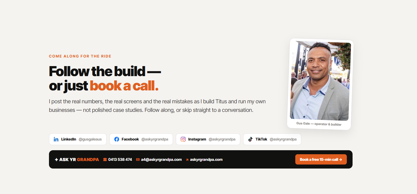 Come along for the ride — follow the Titus build or book a call